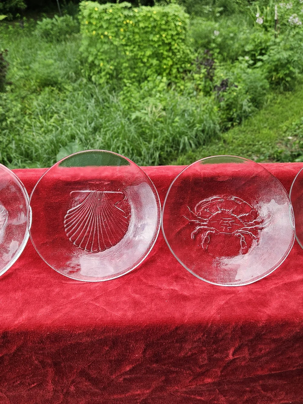 Set of 4 Clear Glass Seafood Motif Plates Appetizer Sized